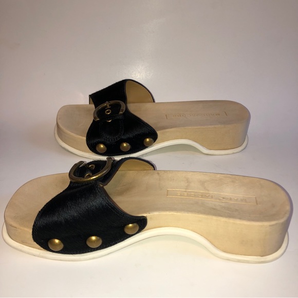 Sz 8 - 38 MARC JACOBS Black Anita Calf Hair Sandals Slides Clogs RARE - Picture 3 of 16